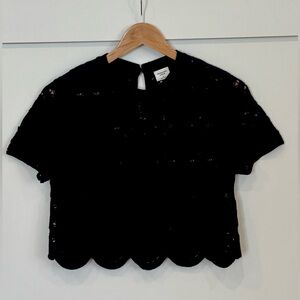Abercrombie & Fitch Women's Black Crochet Scalloped Hem Top XS